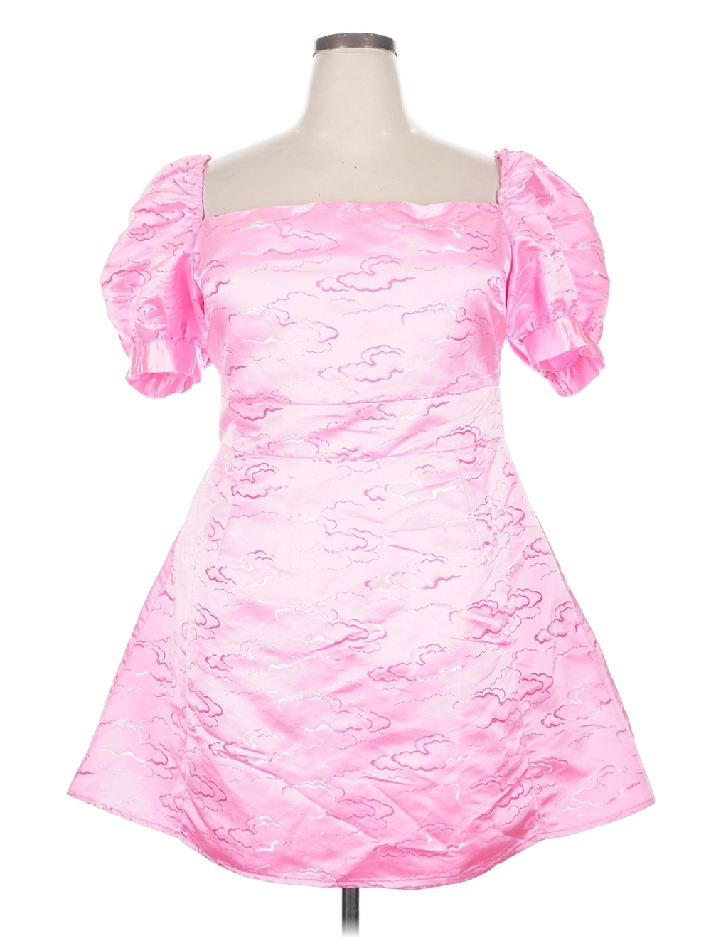 MADELEINE SIMON STUDIO Ballerina Malibu Pink Cloud Satin Puff-Sleeve Dress 2XL